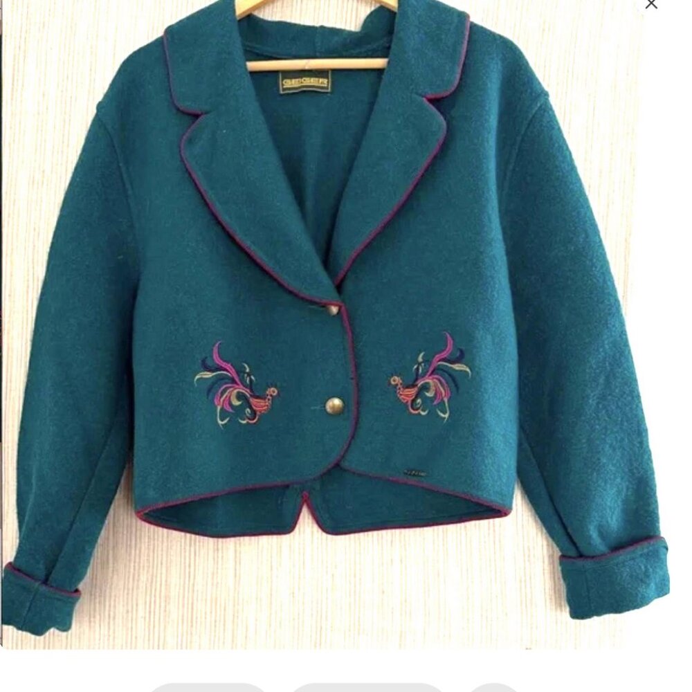 Geiger Elegant green Embroidered boil wool Women's jacket size 40 - Picture 1 of 11